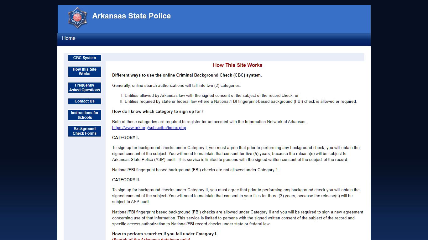 Online Criminal Background Check System - Arkansas